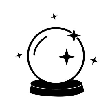 Beyaz arka planda kristal küre ikonu. Düz stil. Cadılar bayramı kristal küre işareti. Sihirli top sembolü.
