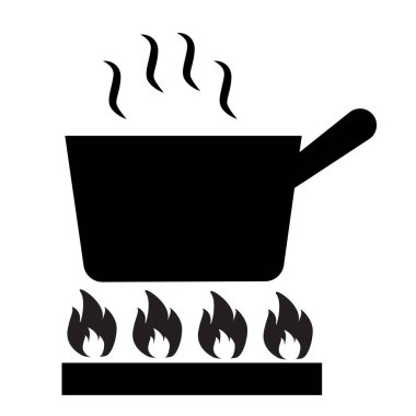 Beyaz arkaplanda pan ısıtma simgesi. Düz stil. Gaz Simgesi tabelasında tava var. Kızartma tavası..