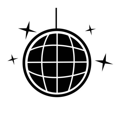 Beyaz arkaplanda disko topu simgesi. Düz stil. parti topu işareti. 