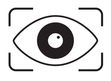 Beyaz arkaplanda göz tarama simgesi. Retina taraması işareti. Siyah güvenlik kilidi logosu. Düz stil. retina kontrol sembolü.