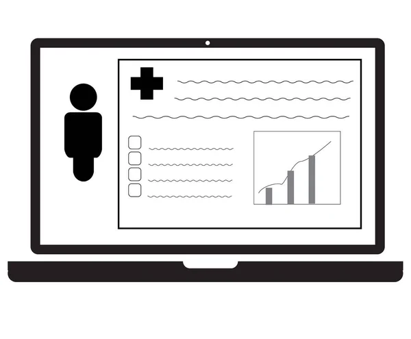 白い背景に患者の医療記録アイコン 画面表示に関する医療記録 フラットなスタイル 健康保険書の記号 — ストックベクタ