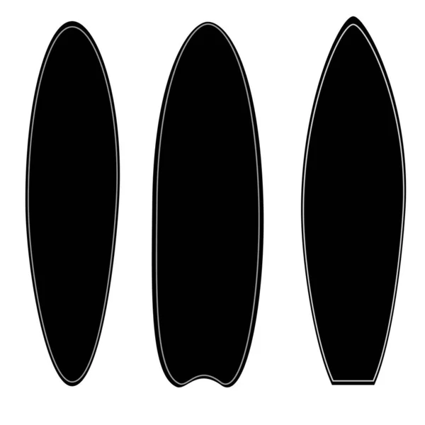 Surfování Nastaveno Bílém Pozadí Černá Silueta Surfu Plochý Styl — Stockový vektor