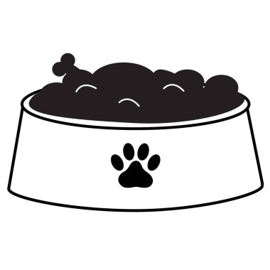 Beyaz arka planda köpek kasesi ikonu. Köpek kase tabelası. Düz stil. Köpek maması logosu. evcil hayvan kasesi sembolü.