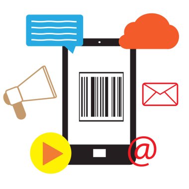 Beyaz arka planda mobil pazarlama simgesi. Düz stil. İnternet reklamcılığı ve tanıtım tabelası. E-ticaret sembolü. dijital pazarlama ve mobil pazarlama kavramı.