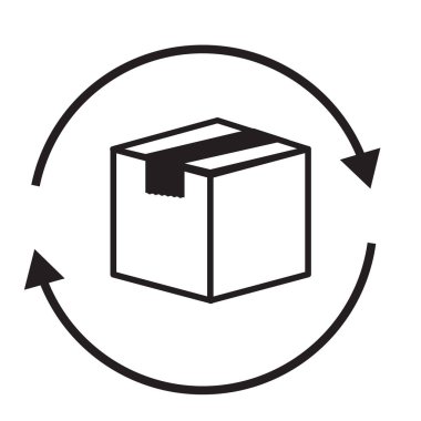 Beyaz arkaplanda geri yükleme kutusu simgesi. Düz stil. Malzeme değişimi tabelası. paket izleme sembolü. Paket logosunu geri ver.