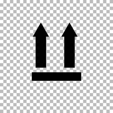 Şeffaf arkaplanda bu kenar simgesi. Paketin üst tarafını gösteren iki ok. Yukarıdaki bu sembol. Bu taraf ambalaj tabelası. düz biçim. 