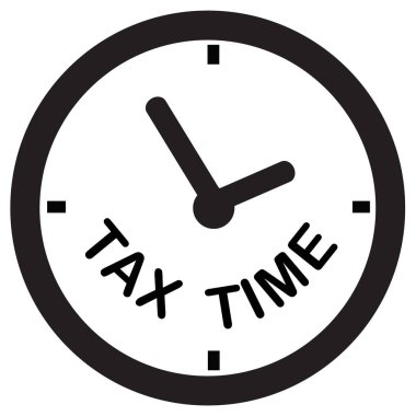 Beyaz arka planda vergi zaman simgesi. Eyalet vergisi logosu. Düz stil. Vergi ödeme belgesi. Hükümet vergisi sembolü.