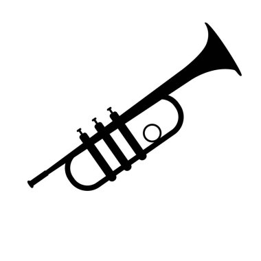 Beyaz arka planda trompet ikonu. Düz stil. Trompet siluet işareti. Trompet rüzgarı müzik aleti sembolü.
