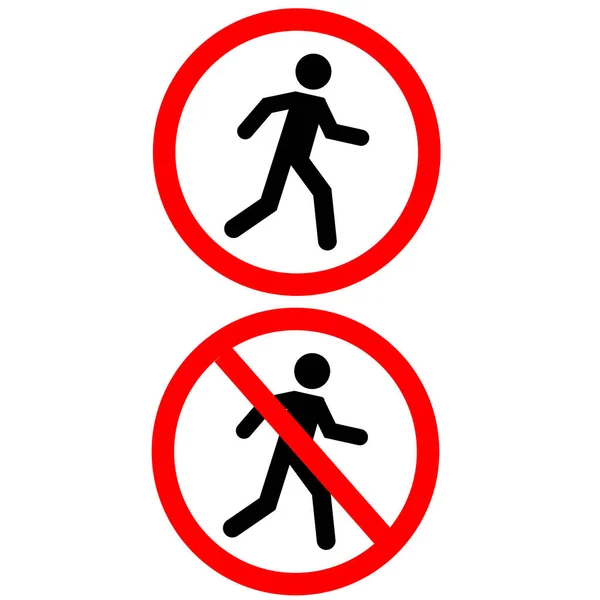 歩行者標識は禁止です 歩行者禁止記号へのアクセスはありません 歩行者のための歩行アイコンへのアクセス禁止 フラットなスタイル — ストックベクタ