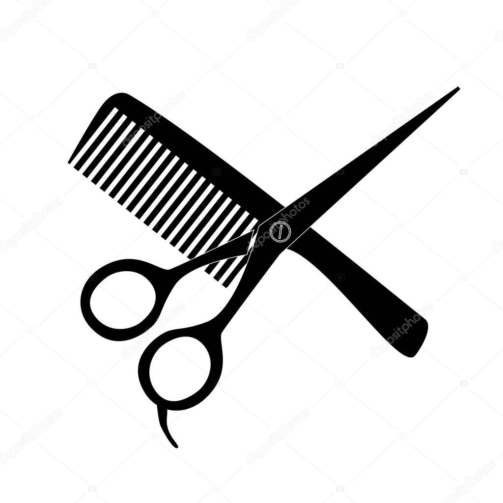 Comb and scissors icon on white background. hair salon with scissors and comb sign. barber symbol. flat style.