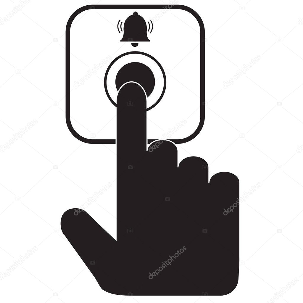 ring the door bell icon on white background. flat style. hand pushing the button sign. pressing the doorbell symbol.