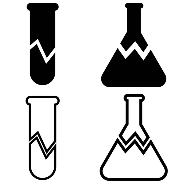 Broken Laboratory Beaker Sign Test Tube Icon White Background Flat — Stock Vector