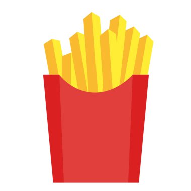 Beyaz arka planda kızartma vektörü. Fransız patates paketi. Patates kızartması tabelası. düz biçim. 