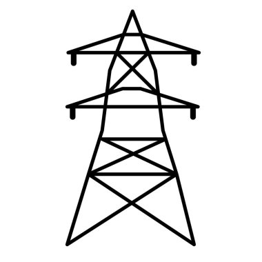 Beyaz arka planda elektrik kulesi simgesi. Düz stil. Elektrik işareti. Yüksek voltajlı elektrik iletim kulesi. elektrik güç logosu.