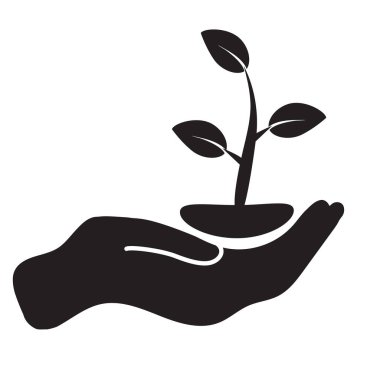 Beyaz arkaplanda el simgesi olan bitki. Yaprak ve el işareti. Doğa sembolü. düz biçim. 