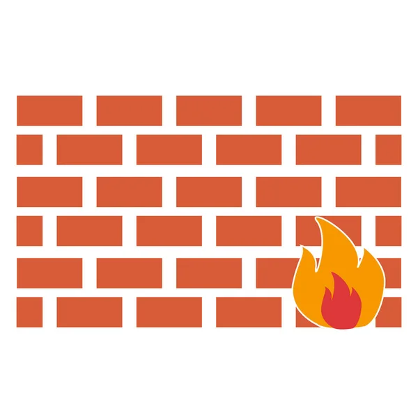 Firewall Symbol Auf Weißem Hintergrund Kaminschild Ziegelmauer Flammen Flacher Stil — Stockvektor