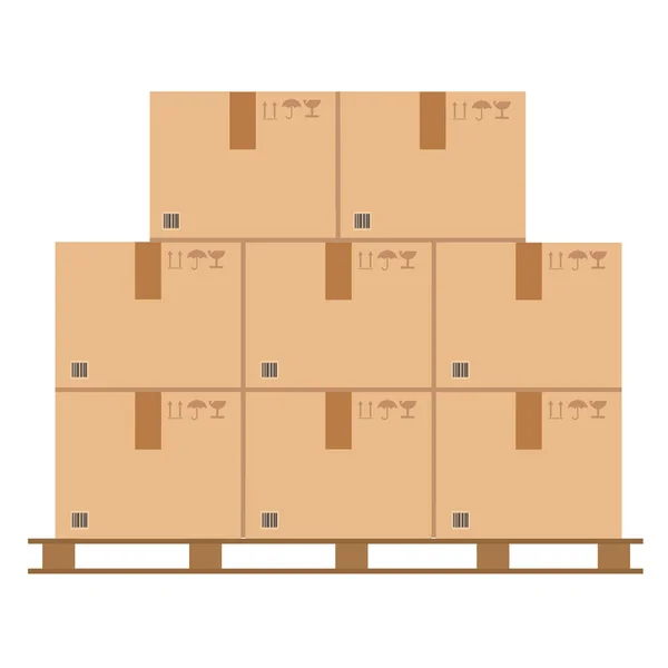 Verpackung Cargo Logo Kartons Mit Fragilen Schildern Und Barcode Auf — Stockvektor
