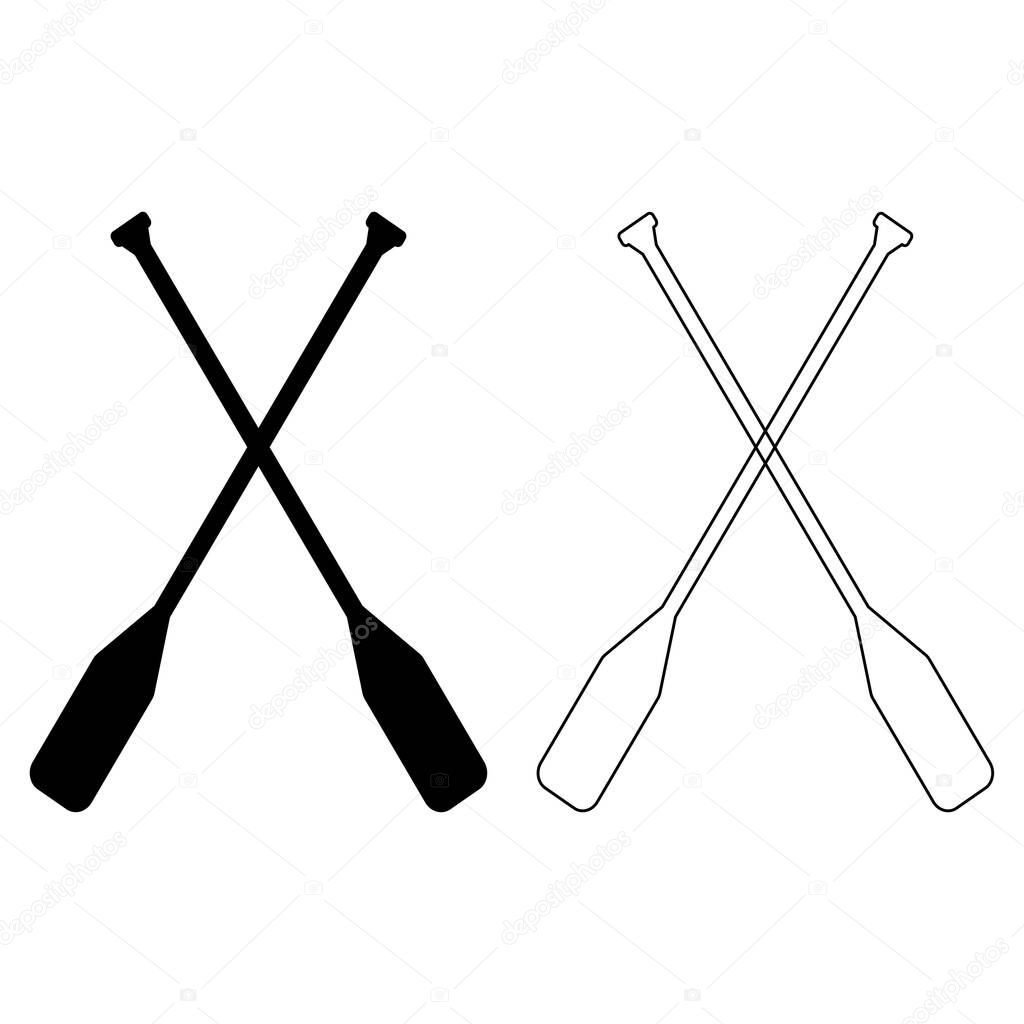 paddle icon on white background. canoe paddle sign. black thin line crossed canoe paddles. flat style.