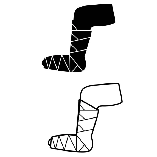 Beyaz Arka Planda Onarılmış Bandajlı Bacak Ikonu Kırık Bacak Işareti — Stok Vektör