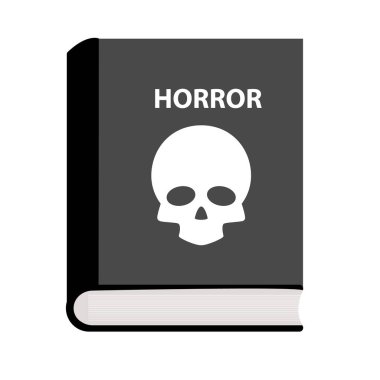 Beyaz arka planda korku kitabı ikonu. Kafatası imzası korku kitabı. düz biçim.