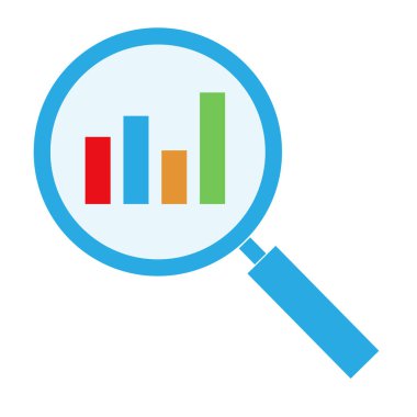 Beyaz arkaplanda grafik arama simgesi. İş analitik işareti. Finans logosu. Büyüteç sembolü. düz biçim.