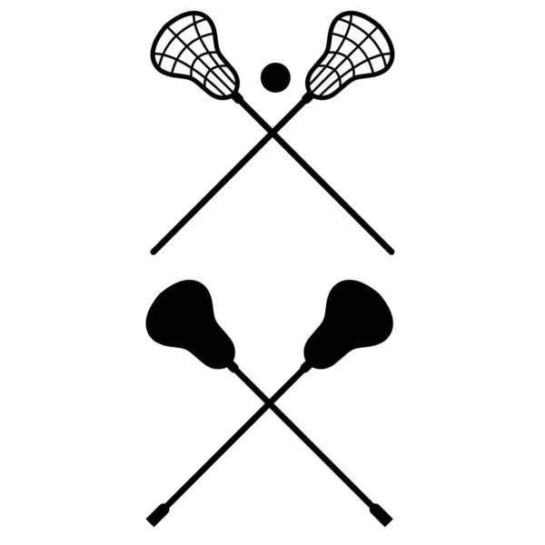 Bastoncini Lacrosse Incrociati Sfondo Bianco Bastone Lacrosse Segno Palla Simbolo — Vettoriale Stock