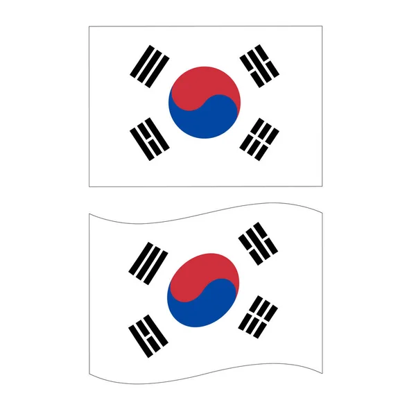 白を背景に韓国の国旗 韓国の国の国旗 韓国の旗のサインを振って — ストックベクタ