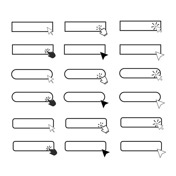 白の背景にある空白のボタンをクリックします ここをクリックしてください ボタン記号をクリックします フラットなスタイル — ストックベクタ