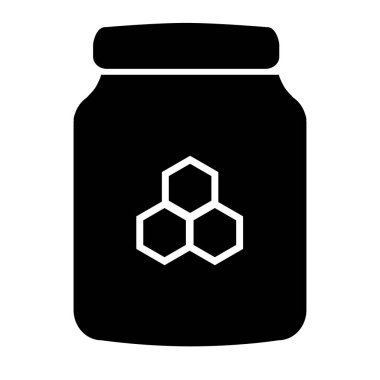 Beyaz arka planda bal kavanozu simgesi. Siyah bal kavanozu işareti. tatlı doğal gıda sembolü. düz biçim.