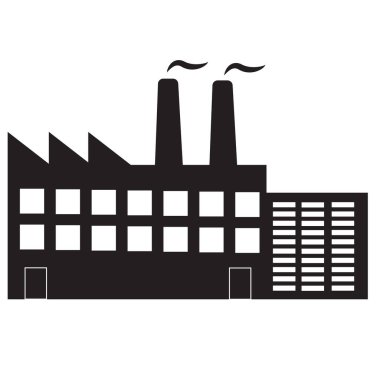 Beyaz arka planda fabrika simgesi. Sanayi binaları işareti. Güç santrallerinin sembolü. düz biçim.