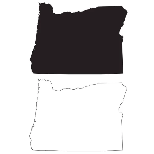 白い背景のオレゴン州の黒い地図 概要オレゴン州の標識 フラットなスタイル — ストックベクタ