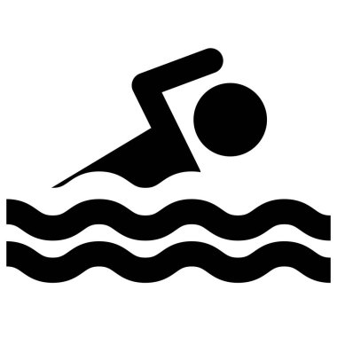 Beyaz arkaplanda yüzme simgesi. Yaz yüzme su tabelası. Yüzme sembolü düz biçim.