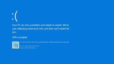 Modern mavi ölüm ekranı (BSOD) hatası. Sistem Çökme Raporu Arkaplanı. Sistem çökme hatası. düz biçim.