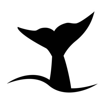 Beyaz arka planda balina simgesi. Balina kuyruğu işareti. Uzun balık sembolü. Balina yüzgeci logosu. düz biçim.