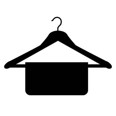 Beyaz arka planda elbise askısı simgesi. Havlu askı tabelasında. Askı sembolü. düz biçim.