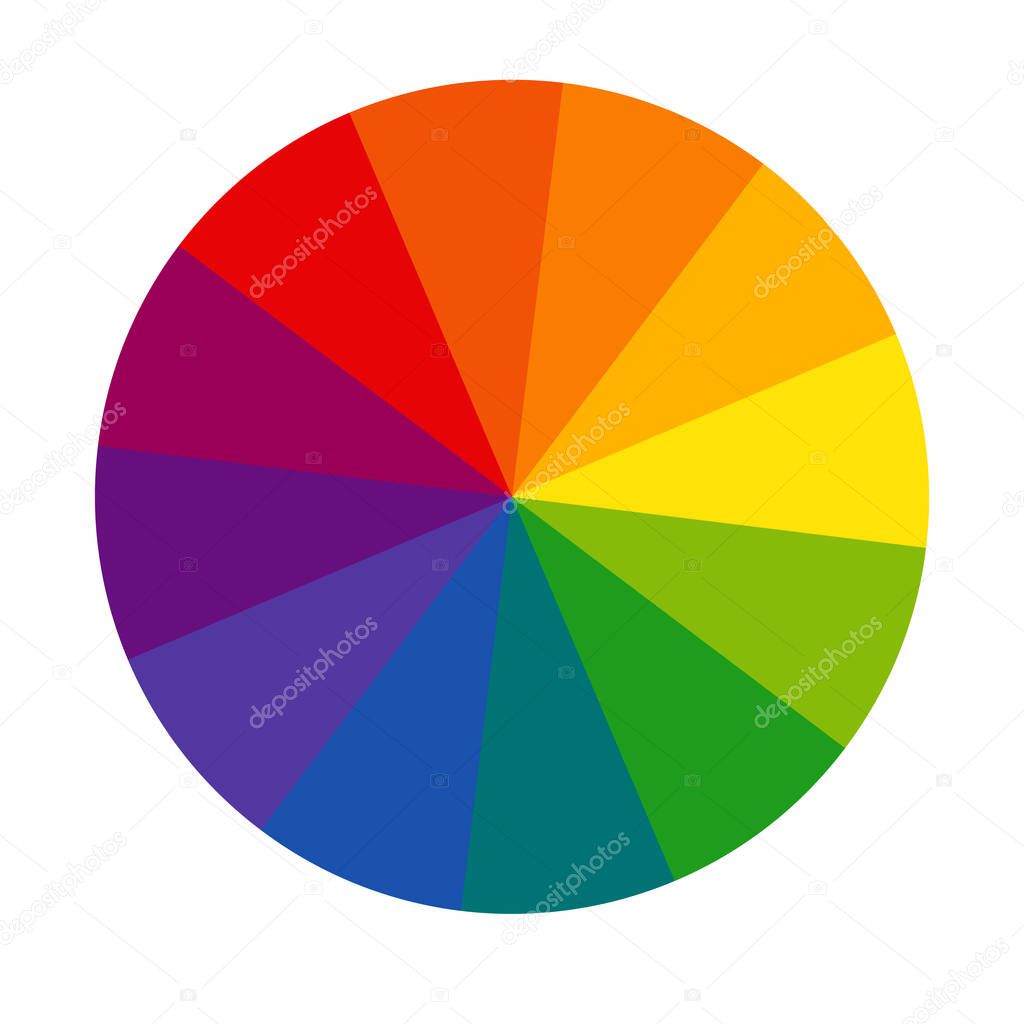 Twelve part RGB color wheel. Color wheel sign. Color circle with twelve colors symbol. Flat vector Icon for drawing, painting apps and websites. flat style.