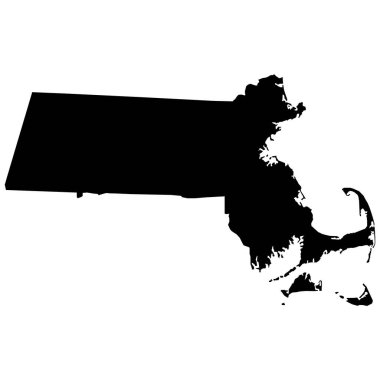 Massachusetts haritası beyaz arkaplanda. Massachusetts siyah siluet vektör haritası. Yüksek detaylı siluet çizimi. Amerika Birleşik Devletleri ülkesi. düz biçim.