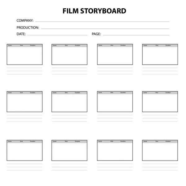 Professional Film Storyboard White Background Scenario Media Production Film Storyboard — Stock Vector