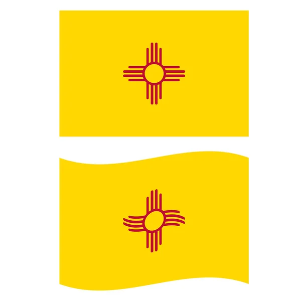 ニューメキシコ白地に旗を掲げる ニューメキシコ州旗記号 メキシコの旗を振る フラットなスタイル — ストックベクタ