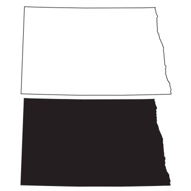 Beyaz arka planda Kuzey Dakota haritası. Kuzey Dakota eyalet haritası işareti. Kuzey Dakota 'nın ana hat haritası. düz biçim.