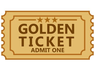 Altın bilet ikonu. Etkinliklere ya da gösterilere özel giriş için altın VIP bileti. Eski premium sinema giriş biletleri. düz biçim.