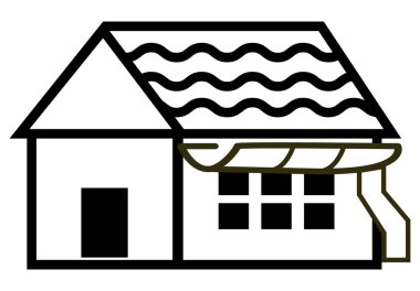 Yağmur oluğu ve yağmur için koyu siyah simge. Evin çatı oluğu logosu. Ev boru tesisatı. düz biçim. 