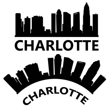 Charlotte Skyline silueti. Carolina Charlotte şehir tabelası. Peyzaj Şehri Tasarımı. düz biçim.