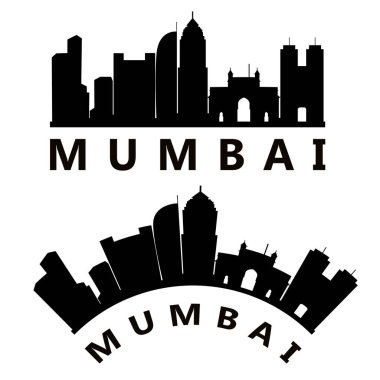 Mumbai şehrinin silueti. Mumbai Hindistan ufuk çizgisi işareti. Mumbai peyzaj şehri tasarımı. düz biçim.