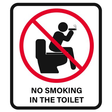 Tuvalet etiketinde sigara içmek yasak. Tuvalet sigara içilmez işareti. Tuvalet sembollerinde sigara içmek yasak. düz biçim.
