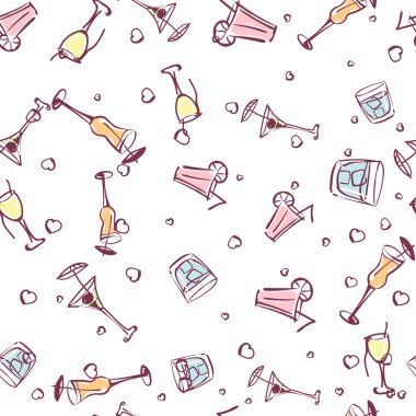 Kokteyller ve kalpleri sorunsuz arka plan üzerinde