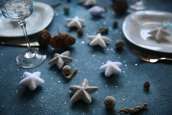 Weihnachten Tischdekoration Mit Sternen Hollidays Dekoration — Stockfoto