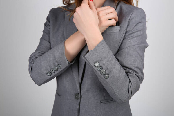 girl in a business suit in the office. conducts business negotiations