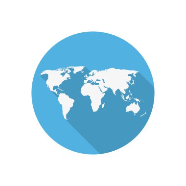 Simge dünya haritası üzerinde mavi bir daire içinde a düz çizmek
