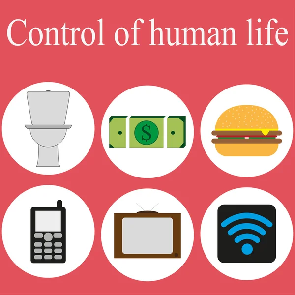 Iconos con cosas que controlan la vida humana — Archivo Imágenes Vectoriales